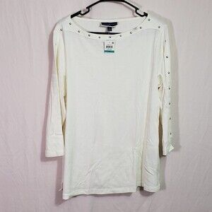 Karen Scott White Boat Neck Studded Lined Top (AJ)